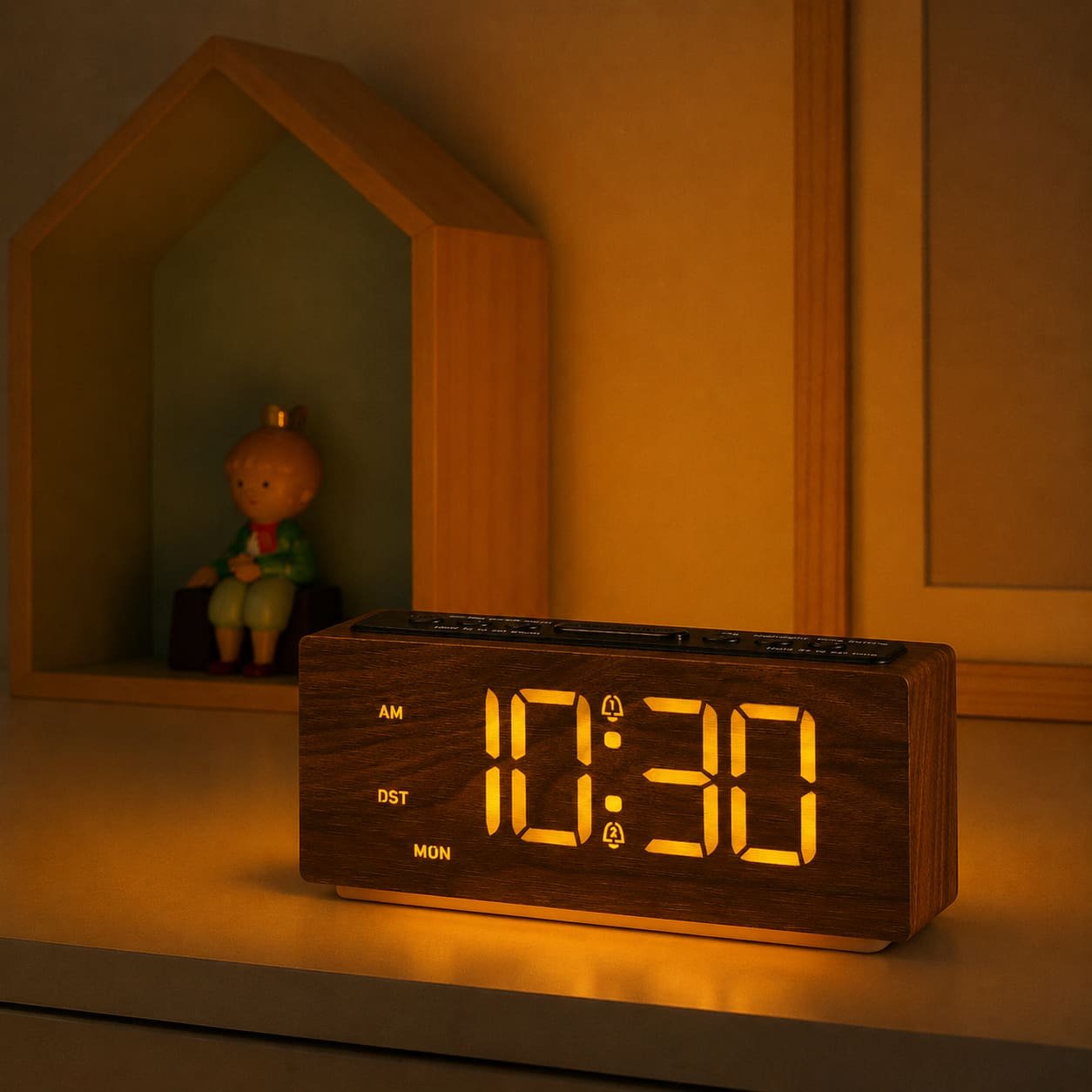 Réveil numérique LED en bois - WoodGlowRise - Vue principale