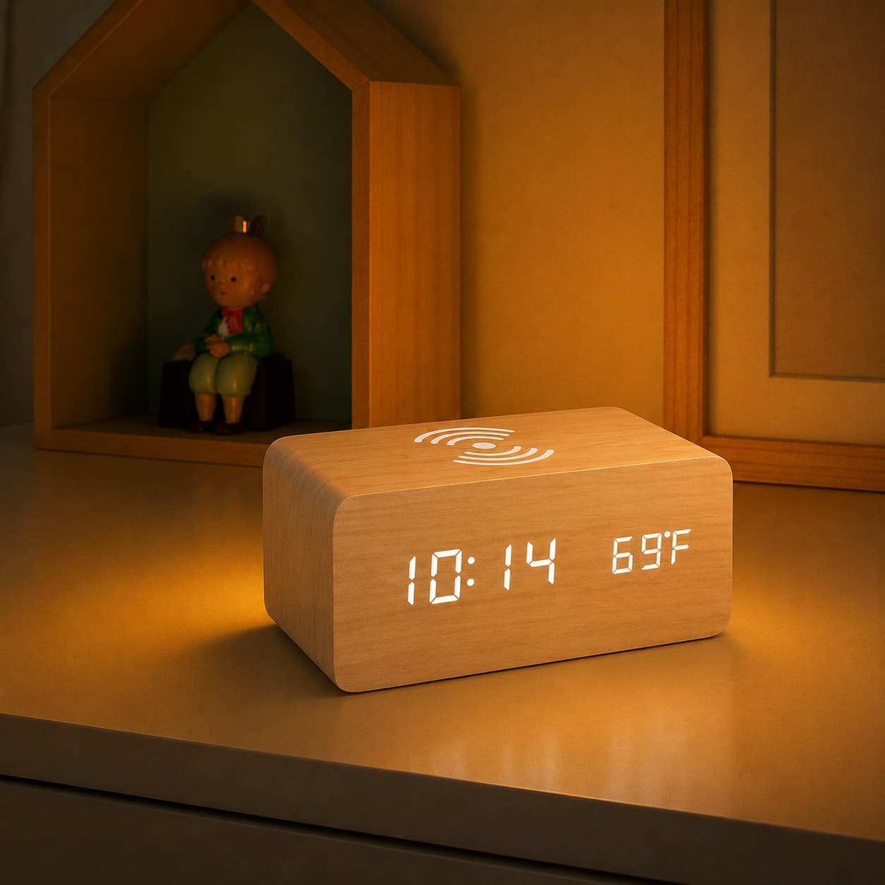 Réveil Chargeur LED en bois - ChargeWoodRise - Vue principale