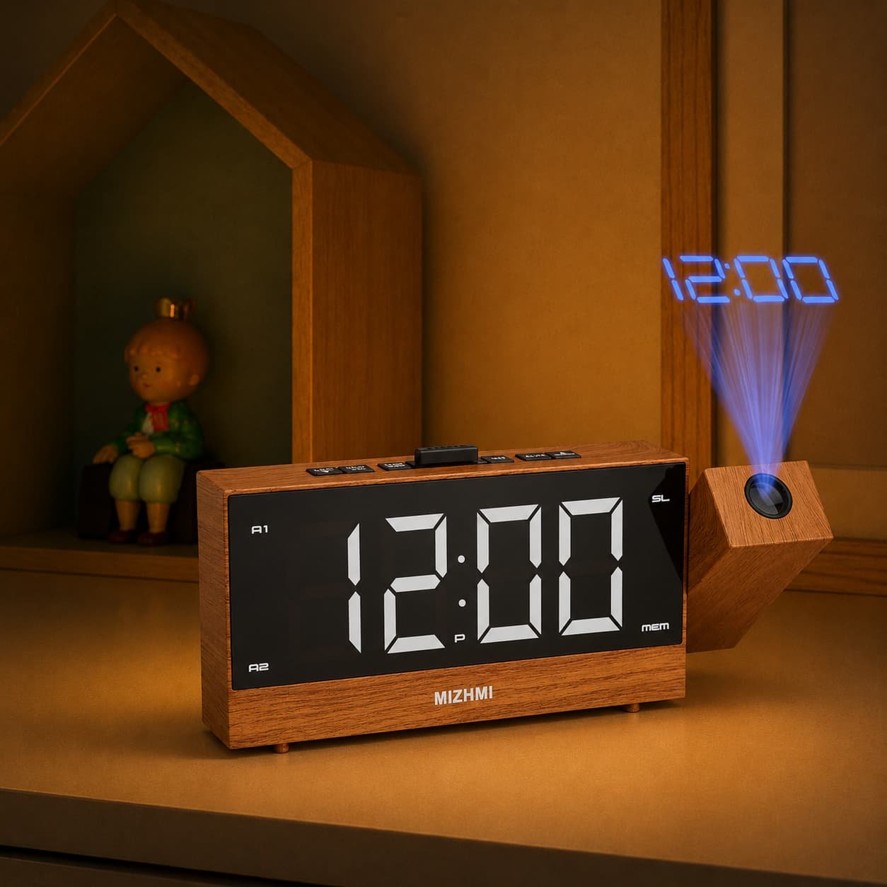 Radio réveil projecteur bois - WoodBeamRise - Vue principale