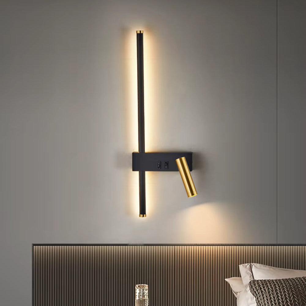 Applique murale LED Bold, noir et or, double interrupteur, liseuse